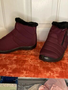 Winter Women Shoes Snow Boots Fur-lined Slip On Warm Ankle Size US 9